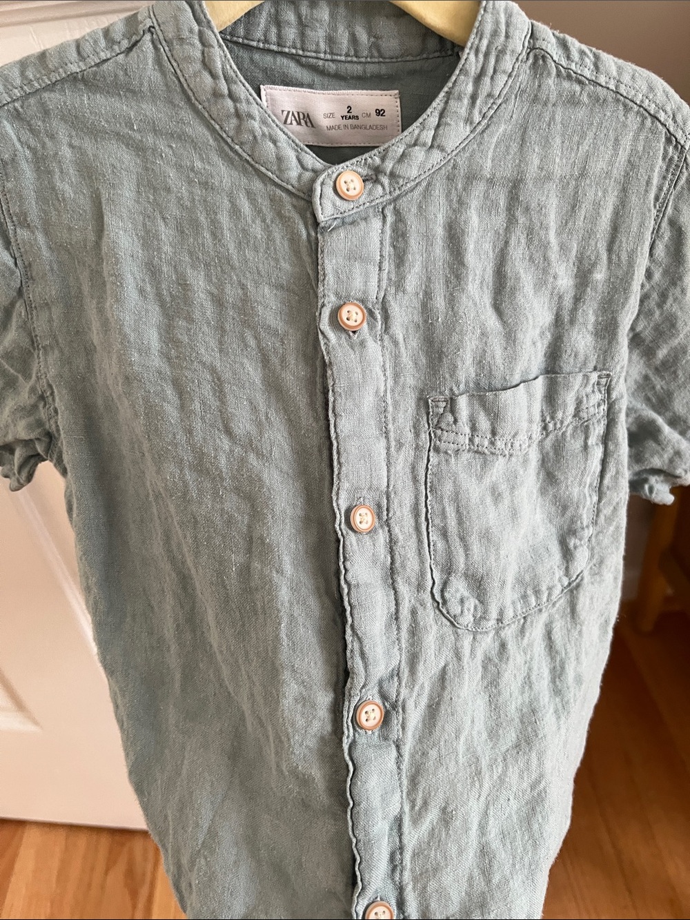 Zara kids Linen-Blend Short Sleeve Shirt in Dusty Blue - Picture 4 of 5